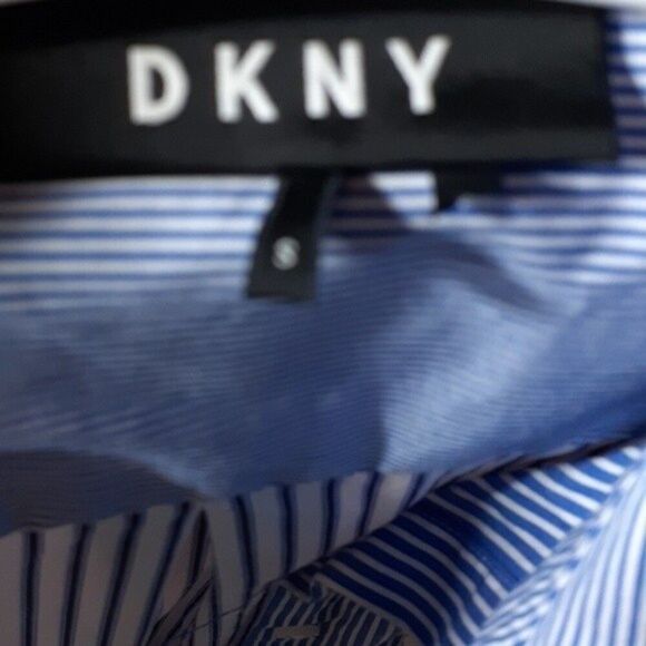 Dkny striped shirt blue oxford s blouse top button down coastal preppy classic - Picture 5 of 5
